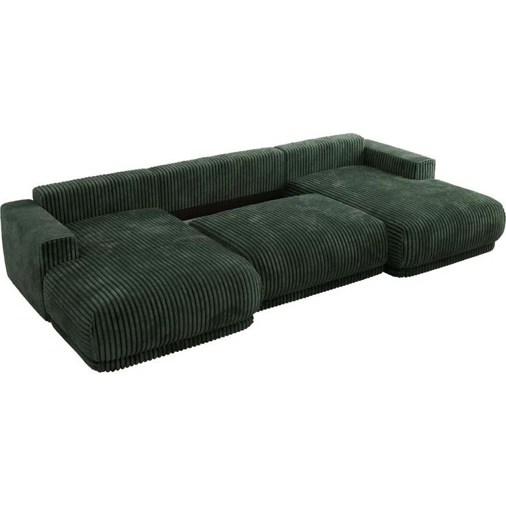 XXL Wohnlandschaft RINA U-Form 360 cm breit, Sofa mit Schlaffunktion & DL-Mechanismus, Wellenfederung, modern freistehend - Dunkelgrün Cord – Bild 6