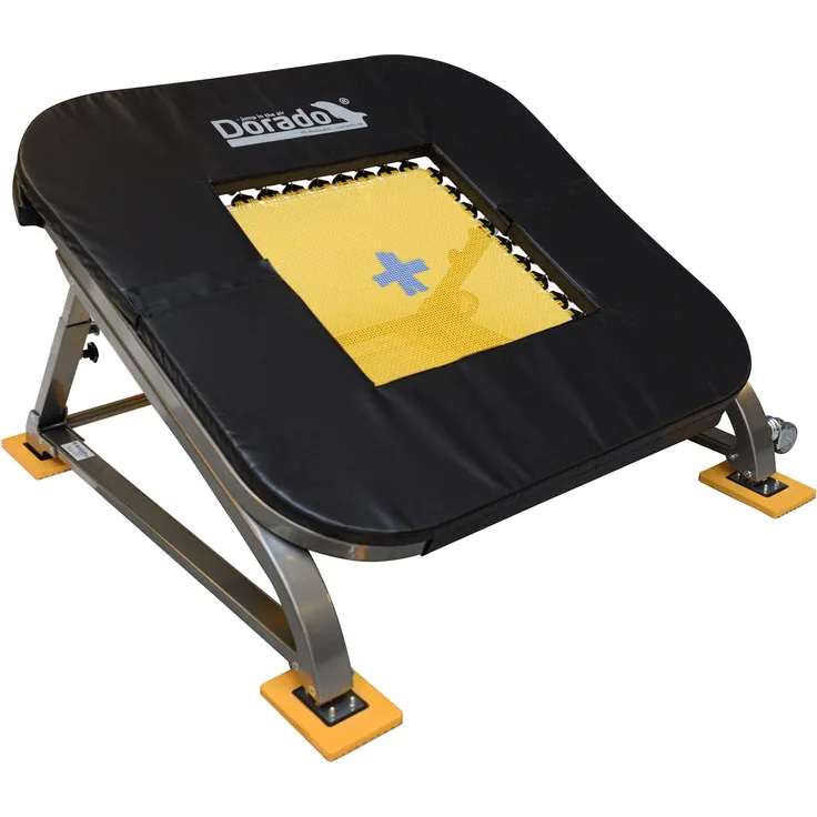 Sport-Thieme PE-Redskaber Minitramp "Dorado", 36 Federn, gelbes Sprungtuch, höhenverstellbar und stabil für TeamGym