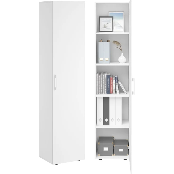 Bellamio 'Apol' Mehrzweckschrank schmal, weiß, 176x33x40 cm, Aktenschrank mit 5 Ablagefächern, Tür beidseitig montierbar – Bild 1