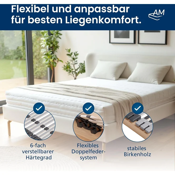 Ergonomischer 7-Zonen Lattenrost - 110x200 cm - fertig montiert - 44 Leisten - NV Starr - Holmabsenkung für Schulter und Becken - 110x200 cm – Bild 6