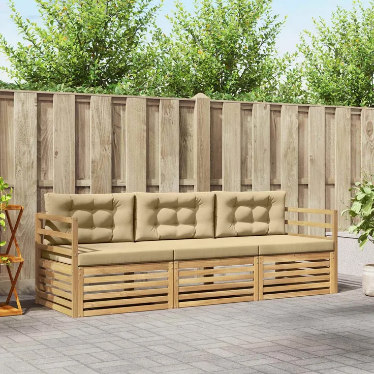 vidaXL Outdoor-Sofagarnitur mit Kissen 3 pcs Weiß und Beige Polyester 3389948