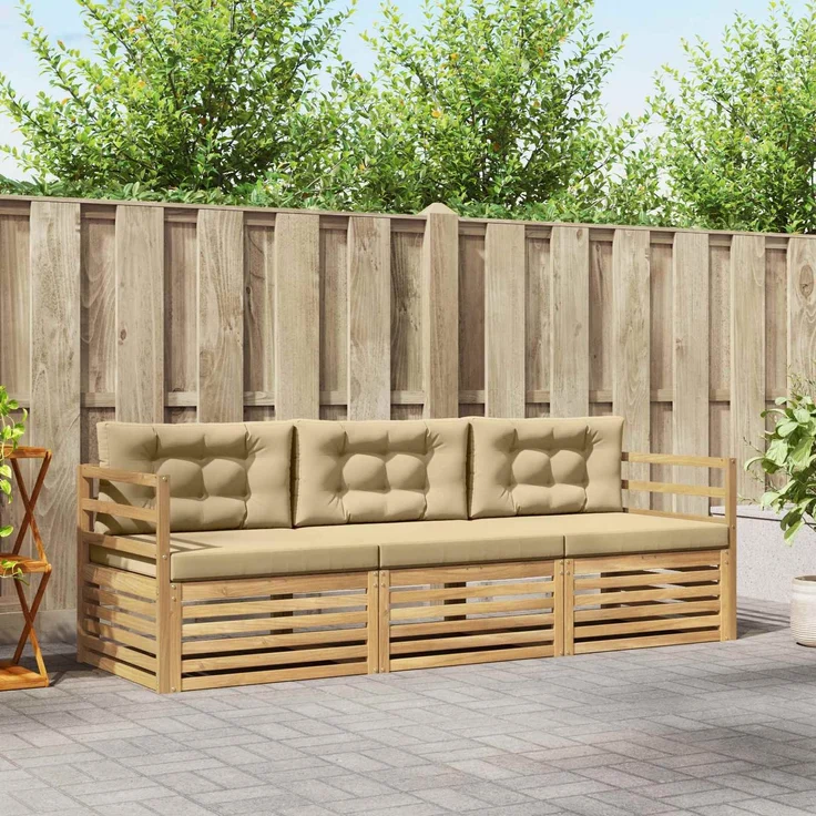 vidaXL Outdoor-Sofagarnitur mit Kissen 3 pcs Weiß und Beige Polyester 3389948 – Bild 1