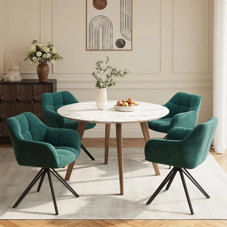 COLAMY Drehstühle für Esszimmer, 4er Set, Drehbare Polsterstühle mit Armlehnen und Rückenlehne, Bequeme Küchenstühle für Wohnzimmer & Essbereich, Grün