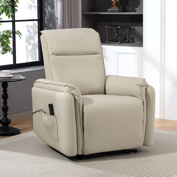 Wohnora-Elektrischer Massagesessel, Kunstlederbezug, Fußstütze, Seitentasche, Beige,H 1020cm x T 920cm x B 860cm – Bild 3