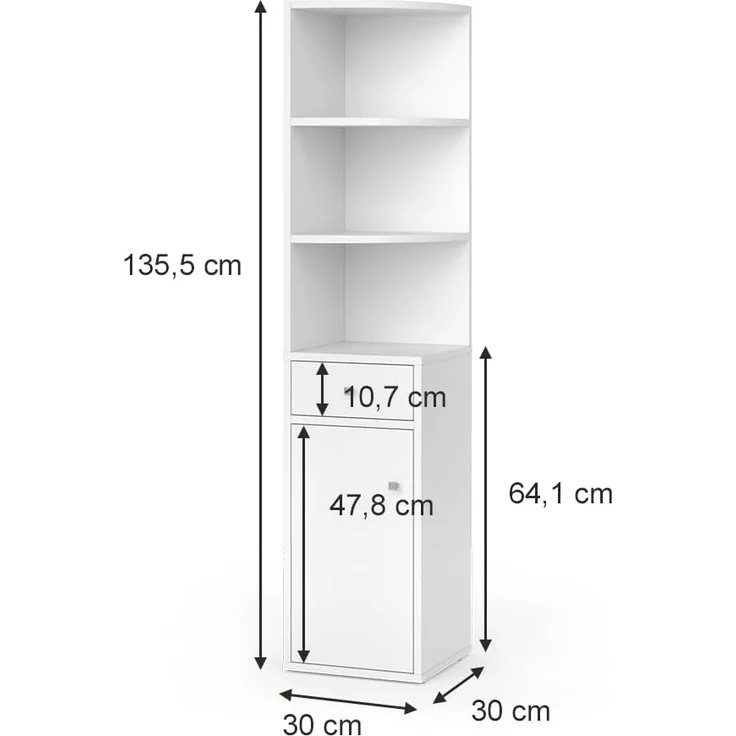 Eckregal Larry Weiß 30 x 135.5 cm mit Tür und Schublade Vicco – Bild 3