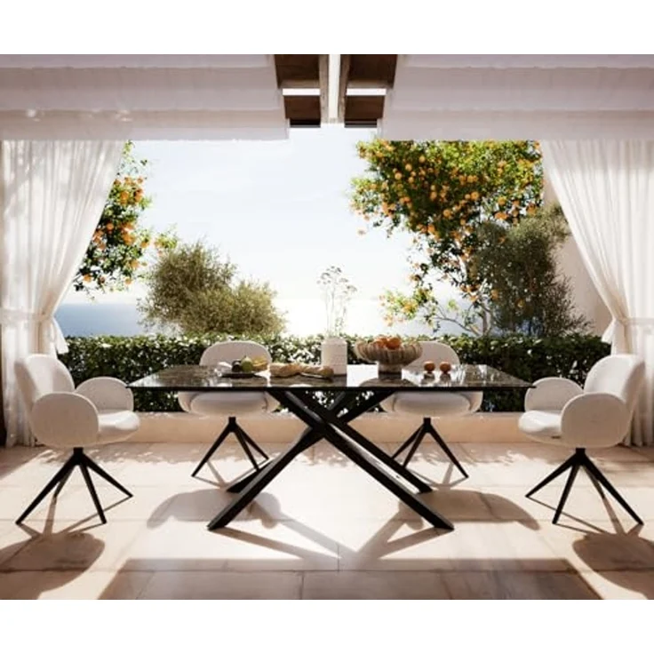 Outdoortisch Edge 200x100 cm Keramik Emperador Extra Lucidato Dunkelbraun Kreuzgestell Rechteck Schwarz – Bild 4