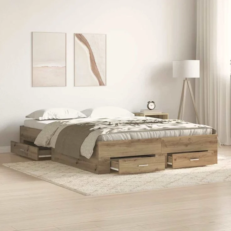 vidaXL Bettrahmen Artisan-Eiche 140 x 200 cm Holzwerkstoff 3333967 – Bild 1