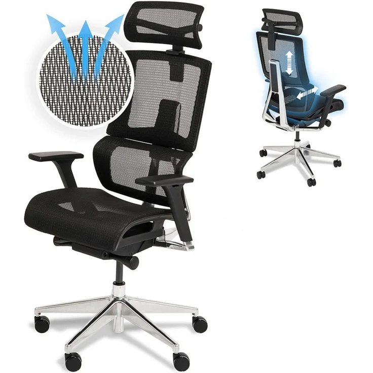 VALKENSTOL M7 MESH-SITZ Bürostuhl ergonomisch mit Schaumstoff Sitz - 5 Jahre Garantie - adaptive Lordosenstütze - tiefenverstellbare und neigbare Sitzfläche – Bild 1