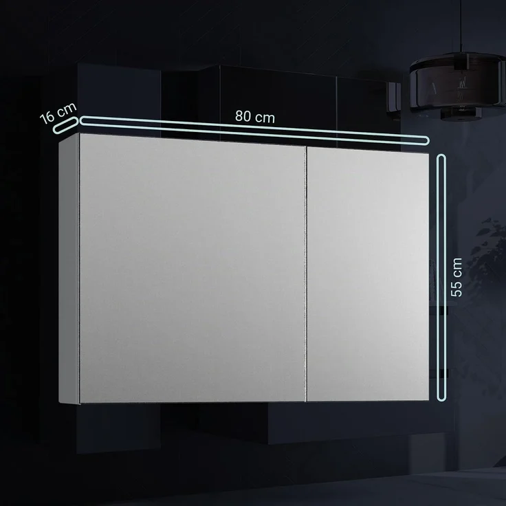 BADEDU GERS Spiegelschrank 80 cm breit, Grau – Bild 2