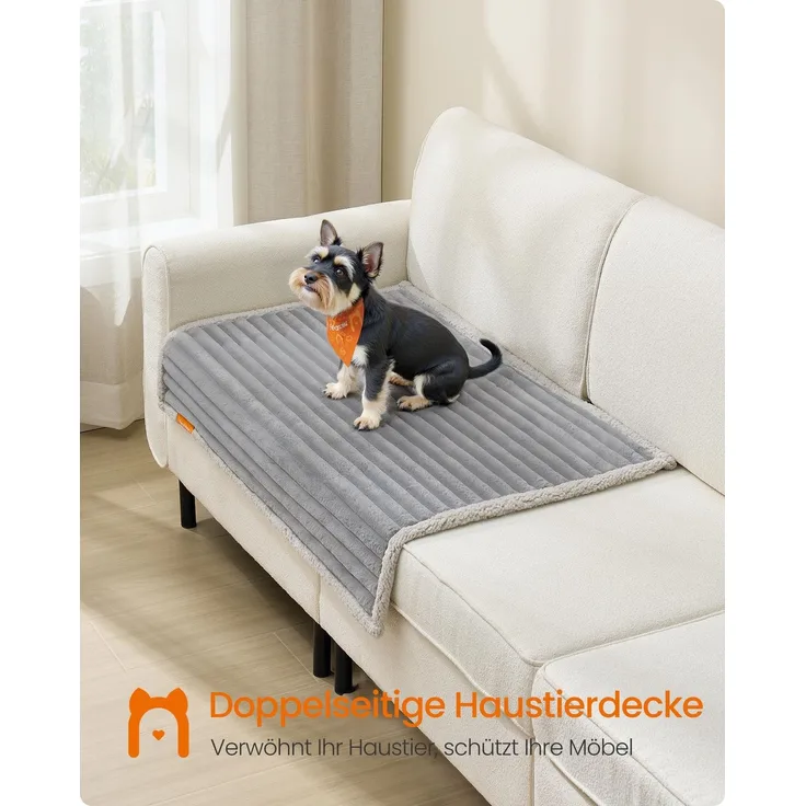 Feandrea Hundedecke, wasserdichte Decke, M, 102 x 73 cm, für Minihunde, kleine Hunde, beidseitig verwendbar, Hundesofa waschbar, taubengrau-hellgrau PPBDE034G01