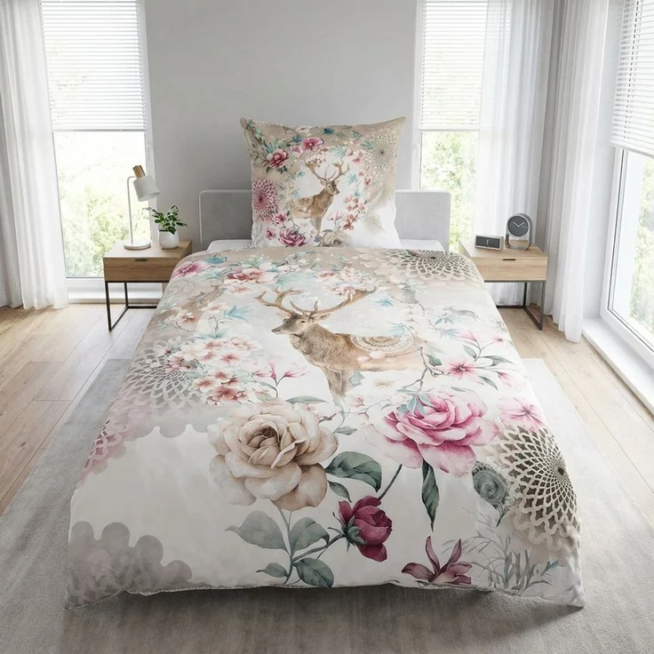 hip Bettwäsche 100% Baumwolle, Flanell, 2 teilig, bunte Mandalas, Blumen, Hirsch, Wendebettwäsche – Bild 2