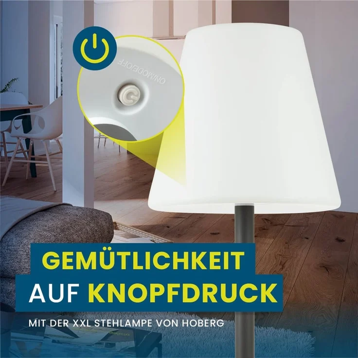 Hoberg XXL-Stehlampe für In- & Outdoor | 1,87 M große Lampe mit 3 einstellbaren Lichtintensitäten | Stimmungsvolle Standleuchte im zeitlos-modernen Design | IP-44 Wasser geschützt [schwarz, weiß] – Bild 8