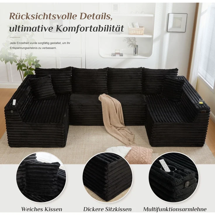 ZUBALIYA Wohnlandschaft 155x88 cm, mit Samtbezug, mit Cordbezug, mit breiten Armlehnen, mit Schaumstoffpolsterung – Bild 5