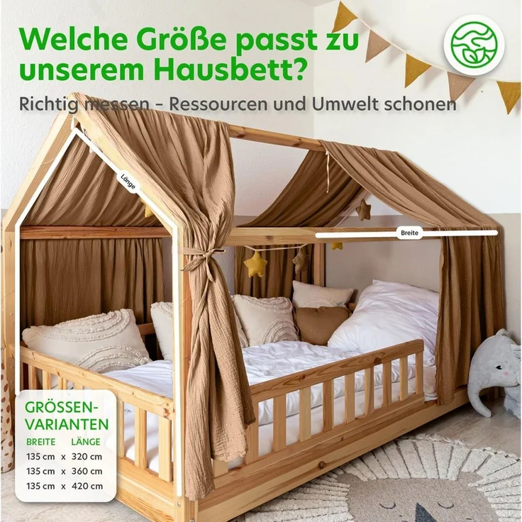 lilimaus Betthimmel Hausbett Himmel Gold aus Musselin - 2er-Set für Kinderbett (1-tlg), 2 Stoffbahnen mit feinen Goldapplikationen - schnell montiert – Bild 4
