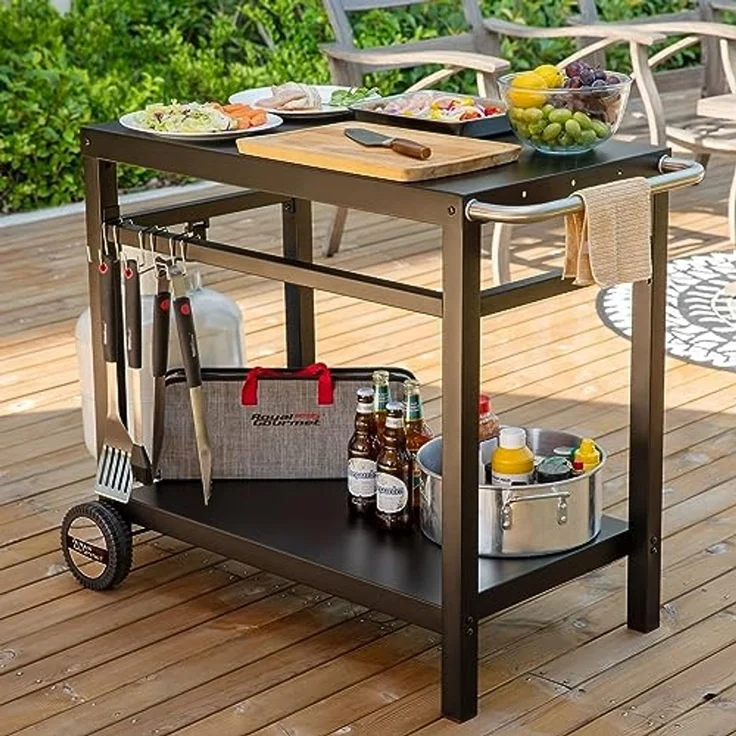 Royal Gourmet Grillwagen Grilltisch Outdoor Beistelltisch Garten Trolley Outdoorküche Multifunktioneller Arbeitstisch Werkbank für Outdoor BBQ Servierwagen Arbeitsplatte 85x50 cm – Bild 2