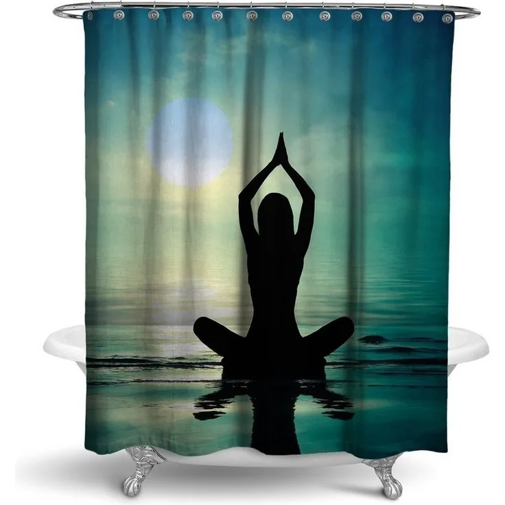 RAHMENLOS® Duschvorhang Motiv Relax Yoga - 180 cm x 200 cm Breite 180 cm