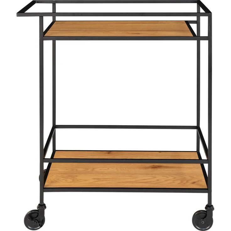 House Nordic Barwagen mit 2 Einlegeböden, Eichenoptik, Gestell schwarz, 68x40x79 cm – Bild 4