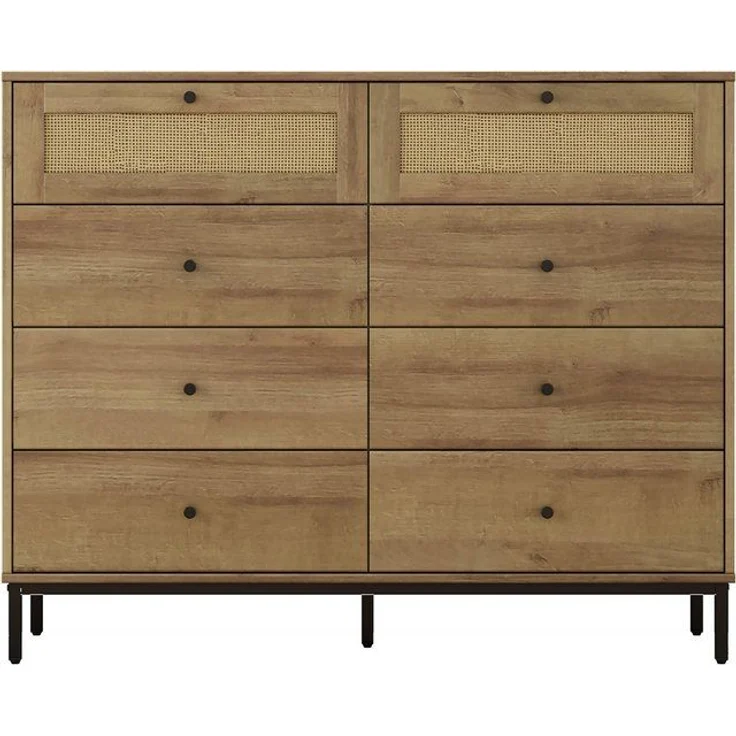 OTTO home Kombikommode Motala Wäsche Schrank mit 8 Schubladen Sideboard BOHO Design (Eichen-Design mit schwarzen Griffen und Geflecht Schubladen), Kommode Schrank Wäscheschrank mit 8 Schubladen – Bild 4