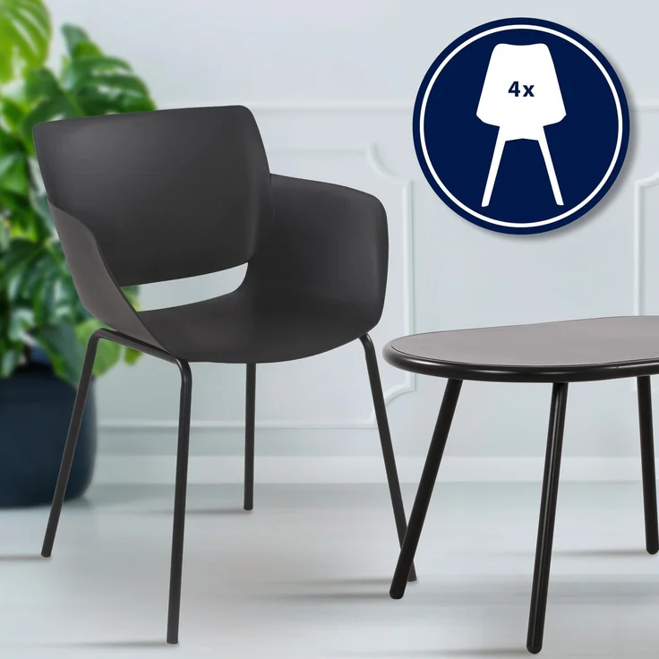 CLP Sitzgruppe Velvena Set Tisch Velva Stühle Alpena wetterfest und UV-beständig - Farbe:schwarz;Set-Inhalt:4 Stühle – Bild 3