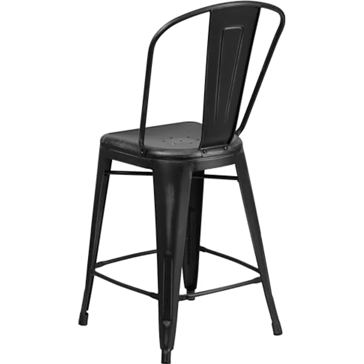 Flash Furniture Blake Commercial Grade 4 Stück 61 cm hoher Hocker aus schwarzem Metall für drinnen und draußen mit Rückenlehne – Bild 9