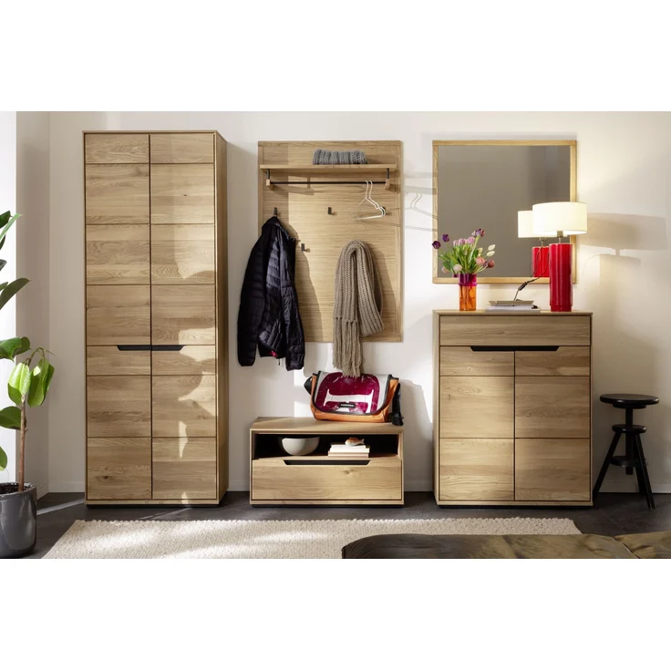 Garderoben-Set >ARAYA< (3-teilig) in Eiche teilmassiv - 148x195x40,5 (BxHxT) – Bild 7