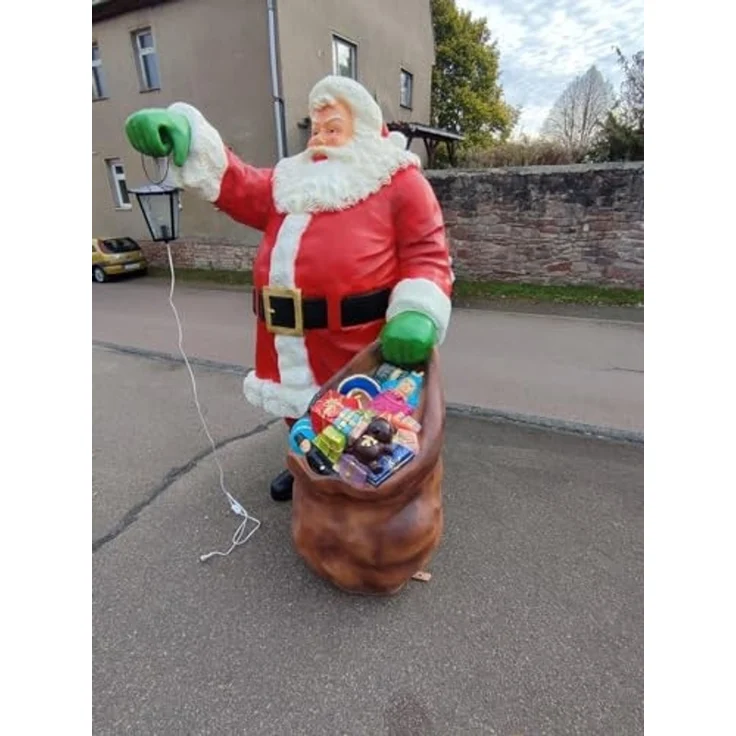 XXL Premium Weihnachtsmann lebensgross 185cm +Sack+Lampe Santa Garten Deko Figur – Bild 5
