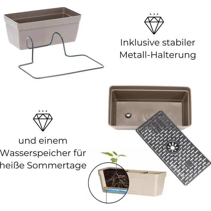 GarPet Blumenkasten 3 x Hängekasten Blumen Pflanz Kasten Set Wand Metall Haken Halterung – Bild 4