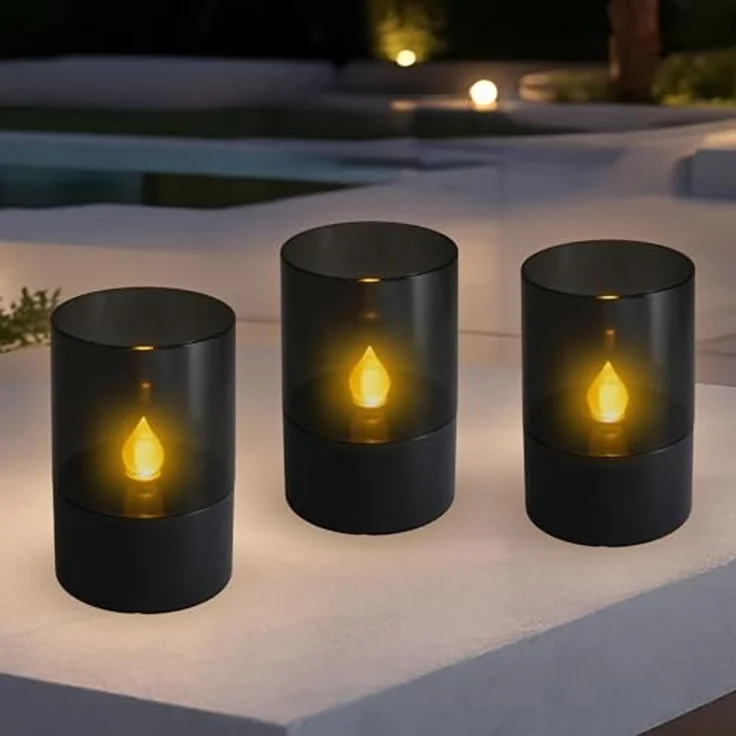 Spetebo LED Tischleuchte Mini Solar LED Tischlampe schwarz - 11 x 7 cm, 3er Set, LED fest integriert, warm weiß, Einschaltautomatik – Bild 1