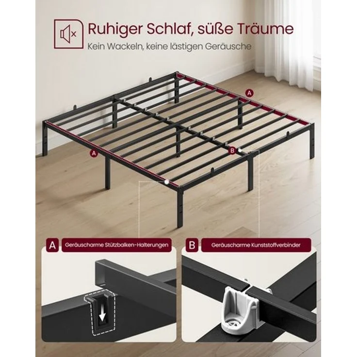 VASAGLE Doppelbettgestell, 180 x 200 cm, Bettrahmen, Unterbettaufbewahrung, schwarz – Bild 3