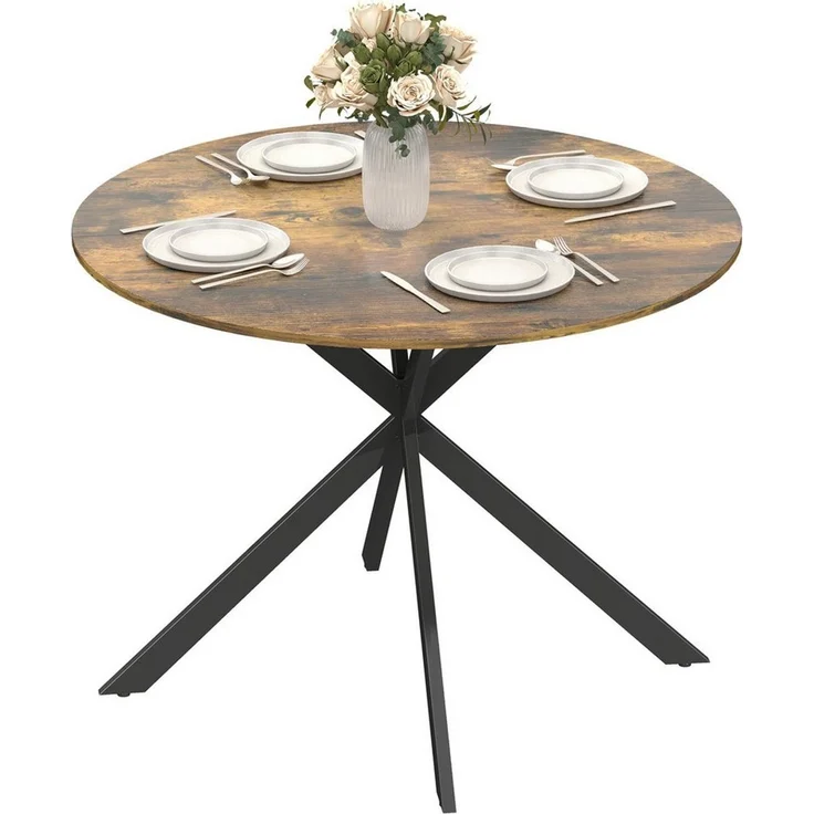HOMCOM Esstisch Küchentisch im Industriestil mit Stahlbeinen für 4 Personen (für Esszimmer, Küche, Wohnzimmer, 1-St, rund, 100 x 100 x 75 cm), Rustikal-Braun – Bild 2
