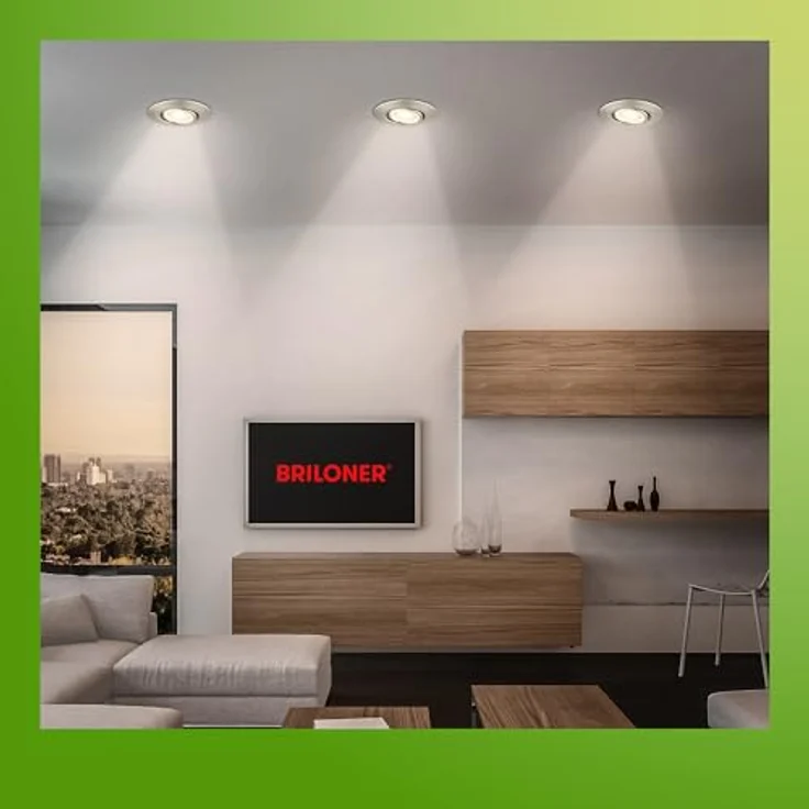 BRILONER - 3er Set LED Einbaustrahler 230V Gehäuse 50% recycelt, Dimmbar, Schwenkbar, Ra90, Farbtemperaturwechsel, LED Spot, flach, Deckenspots, Einbauleuchten, 90x24mm (DxH), Matt-Nickel – Bild 4