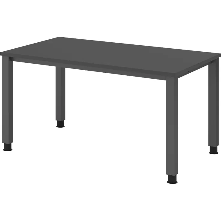 bümö manuell höhenverstellbarer Schreibtisch 140x80 cm in Graphit, Metall-Gestell: Graphit - PC Tisch höhenverstellbar & belastbar bis 140 kg, Büro- und Computertisch, QS-14-G-G