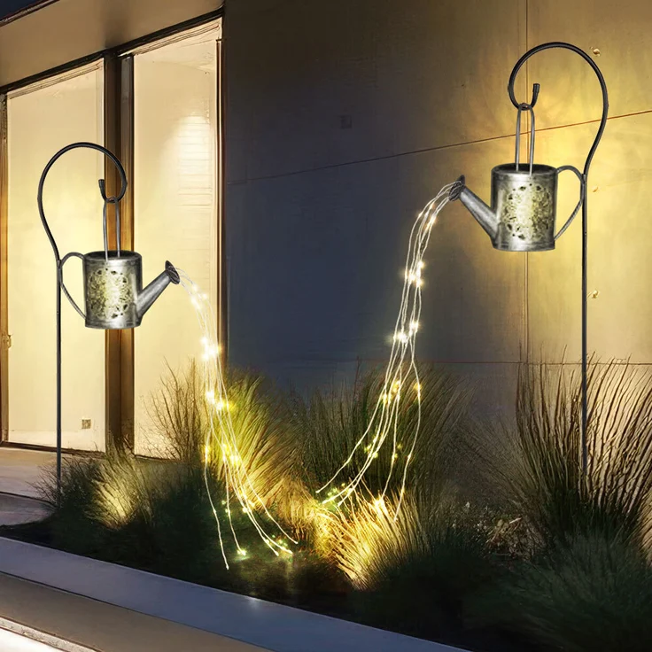 2er Set LED Solar-Steckleuchte, Gießkanne, silber, H 94 cm – Bild 2