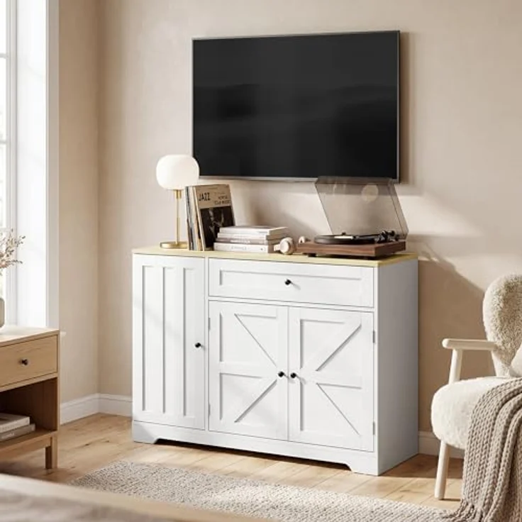 HOMCOM Sideboard Buffetschrank mit Schublade, 100 x 40 x 81 cm, Weiß mit verstellbaren Regalen und dreistufigem Gewürzhalter – Bild 9