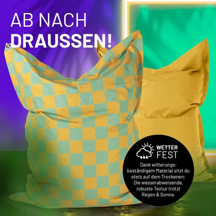 Lumaland 'Karo' Sitzsack XXL für Outdoor & Indoor, Polyester, Gelb/Pastellgelb, 380 l – Bild 5