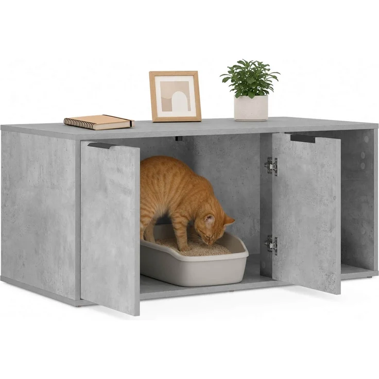 vidaXL Katzenkiste Möbel Betongrau 100 x 49 x 45 cm Holzwerkstoff 8014754 – Bild 3