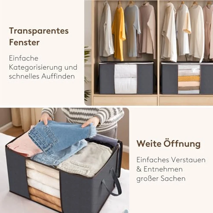 Lifewit 3 Stück 90L Große Aufbewahrungstasche Schrank Organizer Set, Faltbar Kleideraufbewahrung mit verstärkt Griff, stabilem Reißverschluss für Kleidung, Bettwäsche, Bettdecken, Steppdecke, Kissen – Bild 7