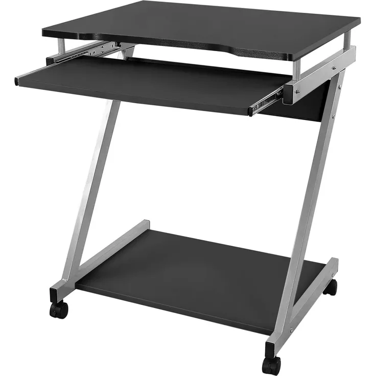 Vasagle Schreibtisch, Computertisch mit 4 Rollen, 2 Davon mit Bremsen, PC-Tisch leichtgängiger Tastaturauszug, erleichterte Montage, platzsparender PC-Tisch in Z-Form, schwarz, LCD811B