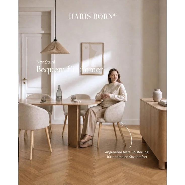 Haris Børn Esszimmerstuhl mit Armlehnen NØR - Hochwertige Polsterstühle für Esszimmer (Set, 6 St), Beige/Holzbeine - Premium Esszimmer Stühle & Wohnzimmer Stühle – Bild 3