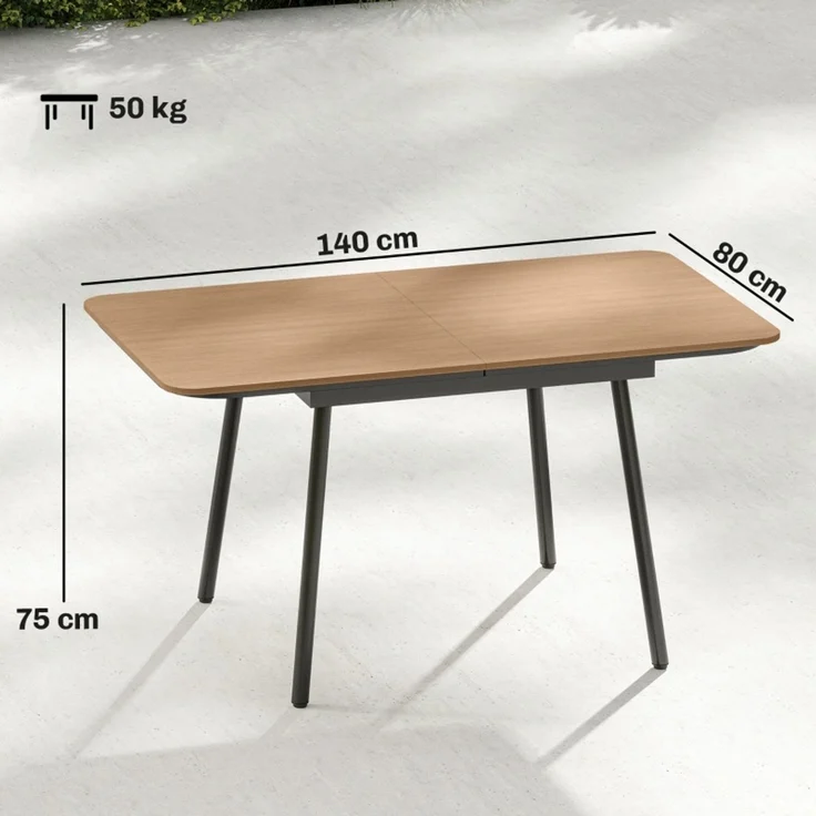 Gartentisch 140 x 80 cm für 6 Personen rostbeständig Outdoor Esstisch mit WPC-Tischplatte Verstellbare Füße, Teak--Teak--140x80x75cm--YOUDENOVA – Bild 3