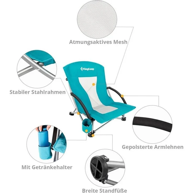 KingCamp Campingstuhl Strand Liege Stuhl Camping Klapp, Falt Sessel Niedrig Garten Stahl 136kg – Bild 2