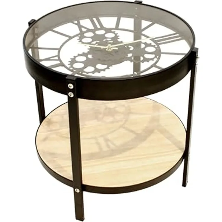 HOME DECO FACTORY Uhr Beistelltisch, 40.5 x 40.5 x 39 cm, Schwarz/Transparent