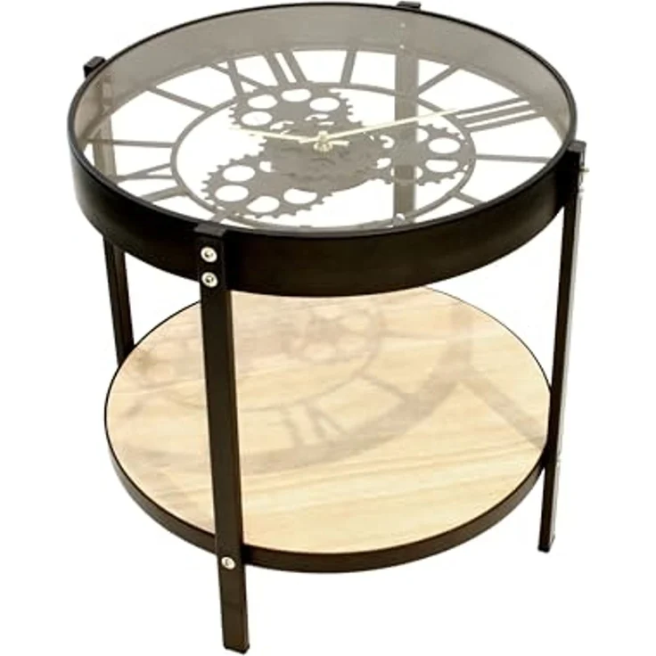 HOME DECO FACTORY Uhr Beistelltisch, 40.5 x 40.5 x 39 cm, Schwarz/Transparent – Bild 1