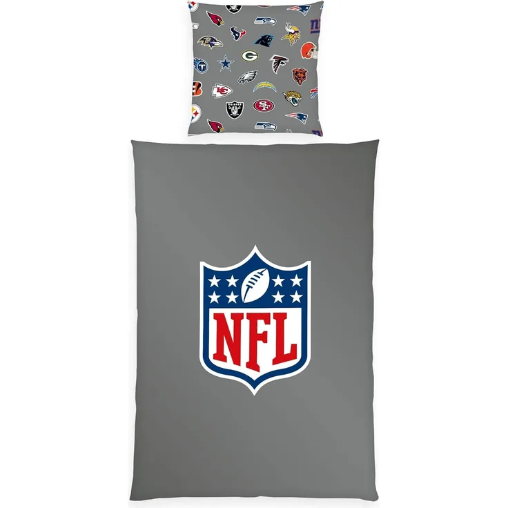 Herding Wendebettwäsche 135x200cm, NFL American Football Logo Sticker Grau, Renforcé, 2 teilig, mit verschiedenen Logos
