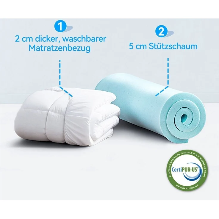 Elemuse, Topper Gel Schaum H3/H4 Topper mit Waschbar Bambusfaser Bezug, 7cm hoch, Komfortschaum, Druckverteilung, Atmungsaktiv – Bild 3