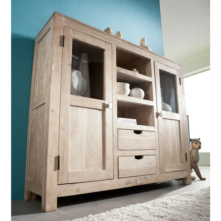 Highboard Akazie 140x40x120 white stone getüncht NATURE WHITE #63 – Bild 4