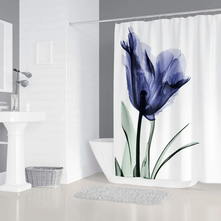 M&W DAS DESIGN Duschvorhang 180x200 Shower curtains Anti schimmel Waschbar lila Tulpen – Bild 2
