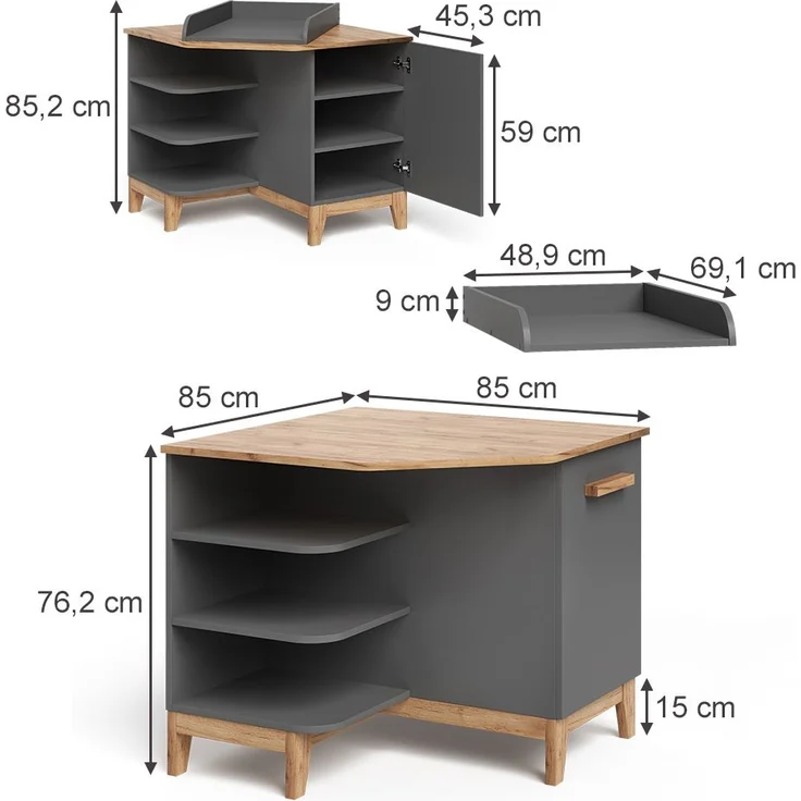 Wickelkommode Malia Grau/Artisan 85 x 85.2 cm mit Tür Vitalispa – Bild 2