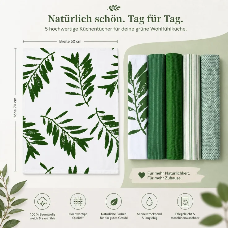 Küchentücher, Geschirrtücher Haushaltstücher 5er Set Grün – Bild 2