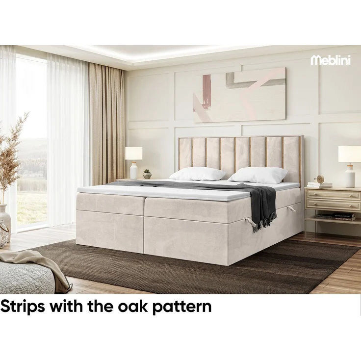 MEBLINI Boxspringbett NOAH 200x220cm - H3/Beige Samt - mit Bettkasten - Gepolstert Doppelbett mit Matratze und Topper - Polsterbett mit Stauraum - Bett mit Kopfteil - Stauraumbett – Bild 2
